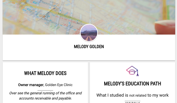 Screenshot of Share Your Road showing career path profile