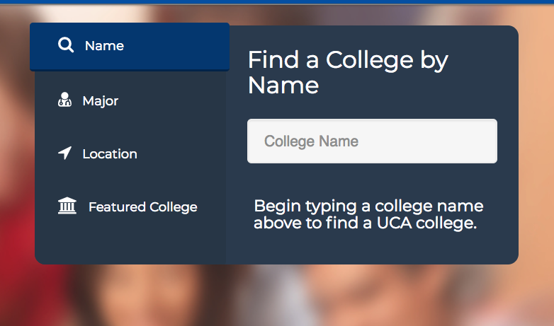 Captura de pantalla de la función de búsqueda universitaria
